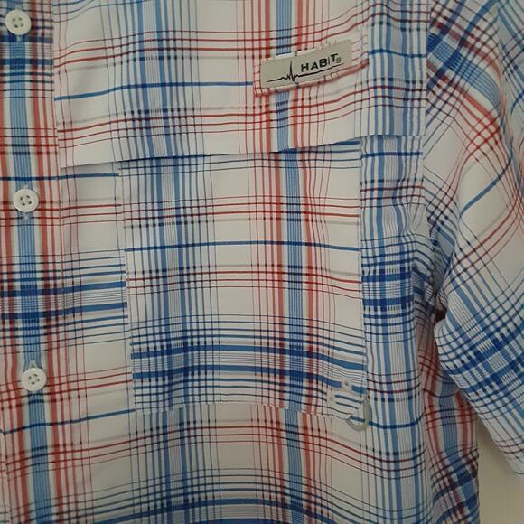Habit Mens L Short Sleeve Fishing Shirt Vented Solar-Factor 40+ Plaid Outdoors - Picture 2 of 9